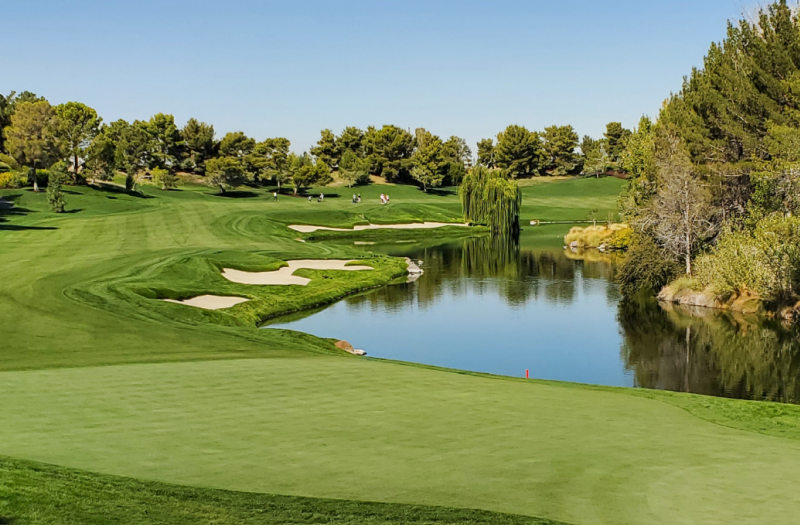 View of a nicely manicured golf course in Myrtle Beach on a clear day.